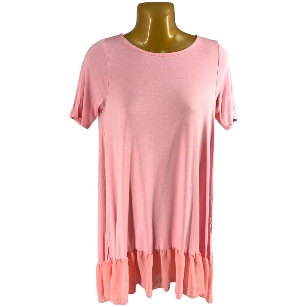 Agnes & Dora Pink Chiffon Ruffle Hem Tunic Dress XS NWT Made in USA Lightweight